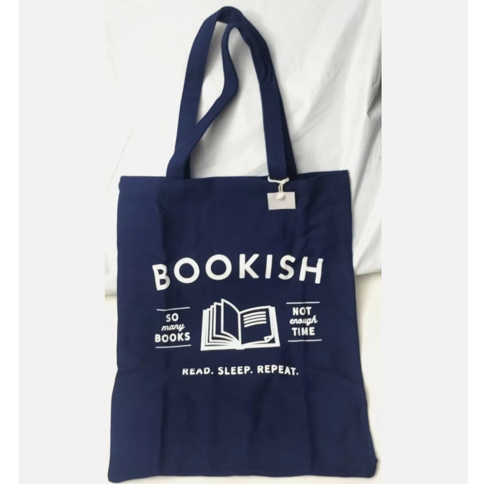 Bookish Canvas Tote Bag 100% Cotton Navy Reusable "Read, Sleep, Repeat" Durable